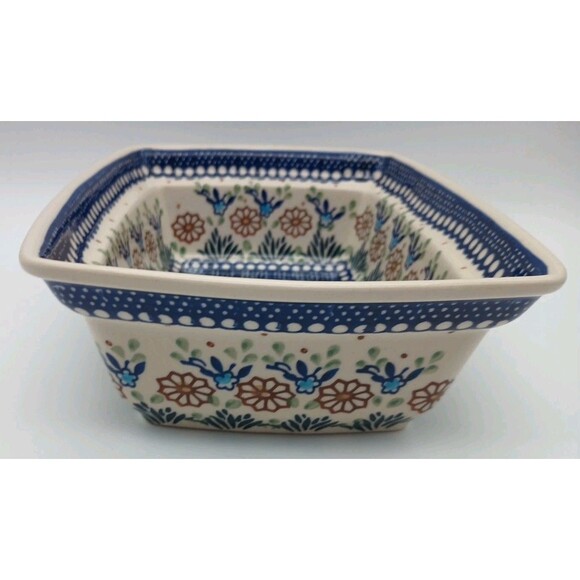 Boleslawiec Polish Pottery Blue White Floral Rectangular Dish 10 x 7.5 inches - Picture 3 of 7
